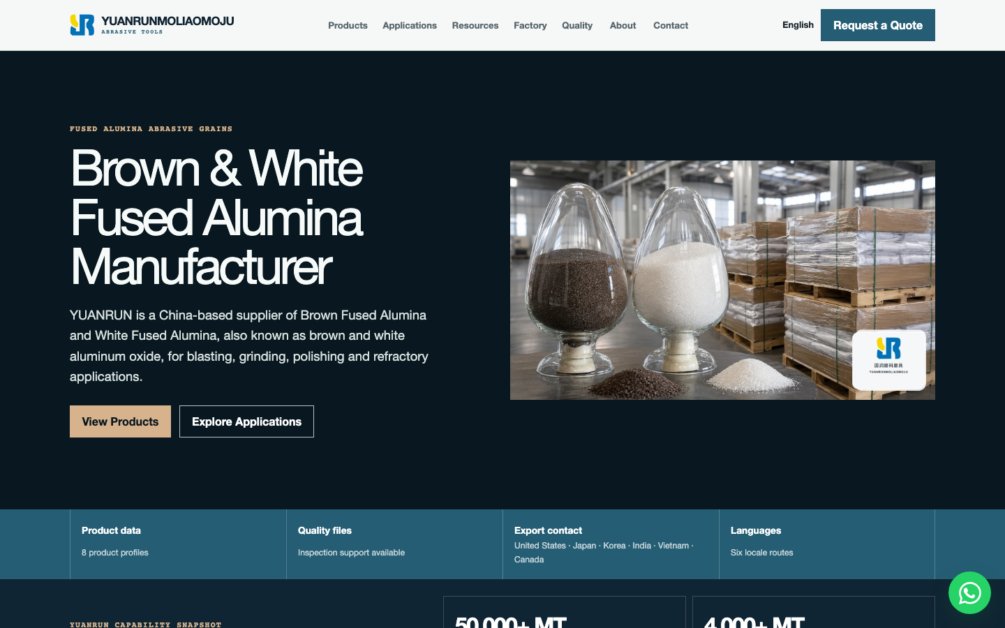 Yuanrun Abrasives PC 端首页截图