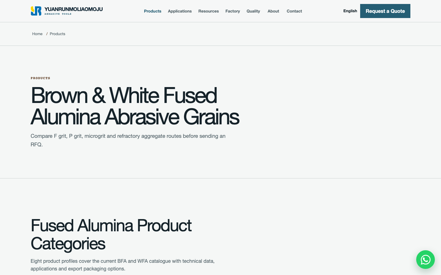 Yuanrun Abrasives 产品目录 PC 端截图